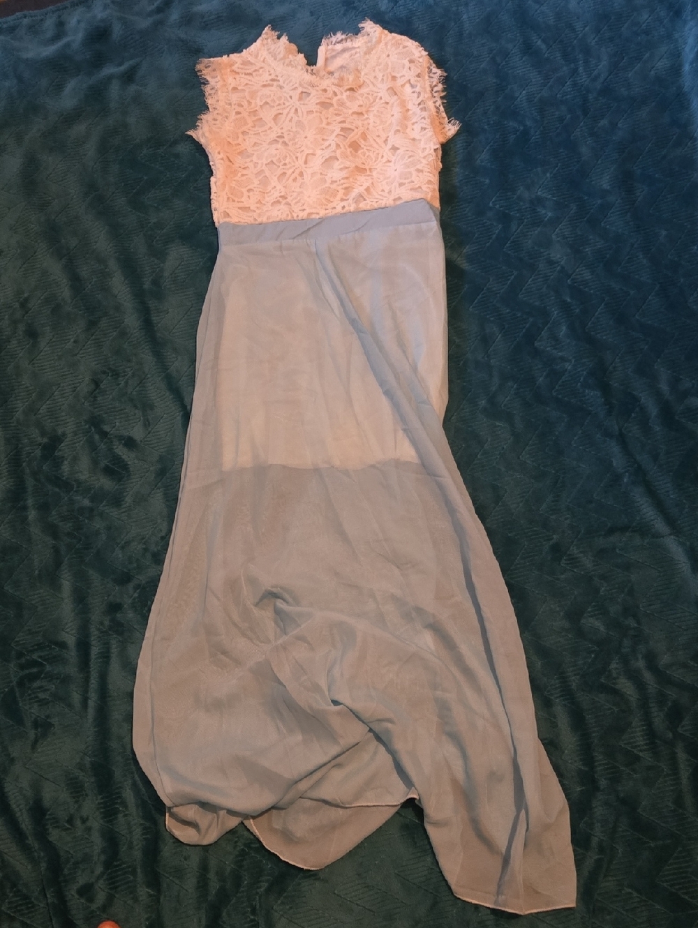 NWOT Lace Bodice Maxi Dress in White Top and Light Blue Skirt